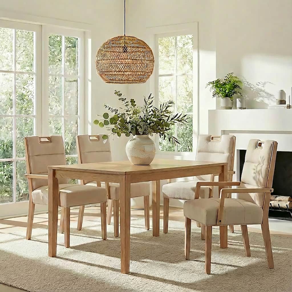 Christopher Knight Home - Modern Upholstered Rubber Wood Dining Chairs with Armrests