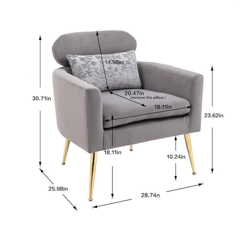 Velvet Upholstered Accent Chair With A Pillow