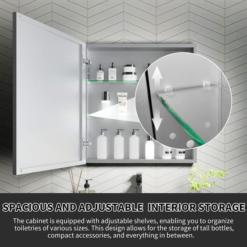 Modland Single Door Bathroom Medicine Cabinet with Mirror Adjustable Shelves,Recessed or Surface Mount