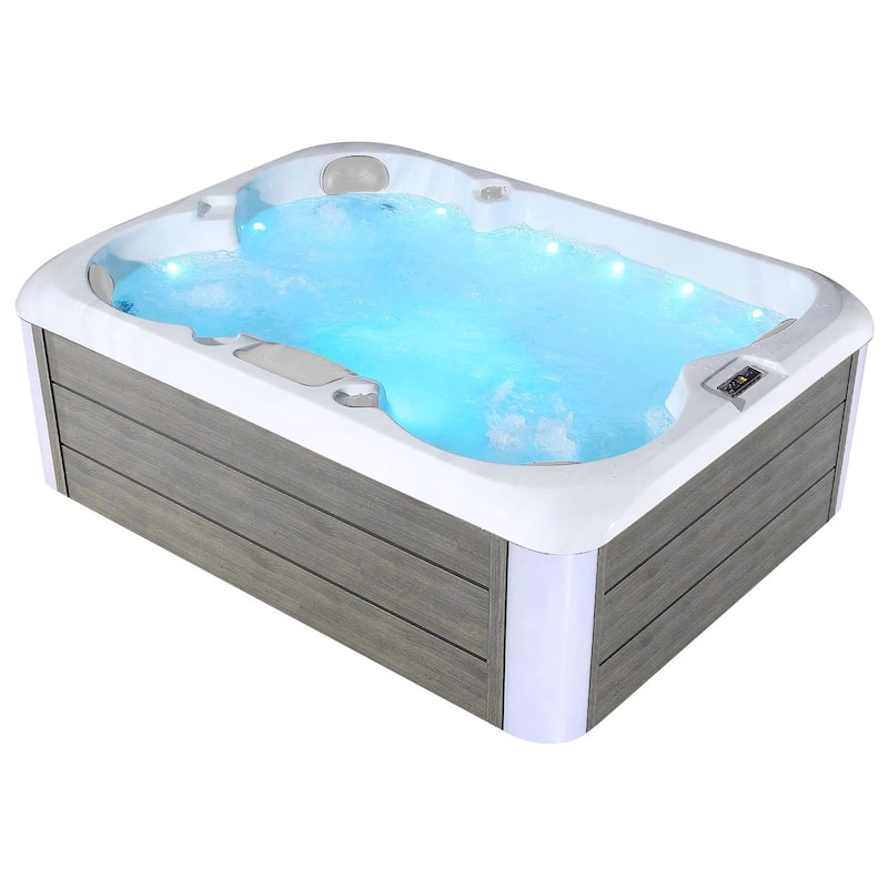4-Person 20-Jet Premium Acrylic Rectangle Outdoor SPA Hot Tub with Bluetooth Speaker - Two-step Ladder - PU Cover