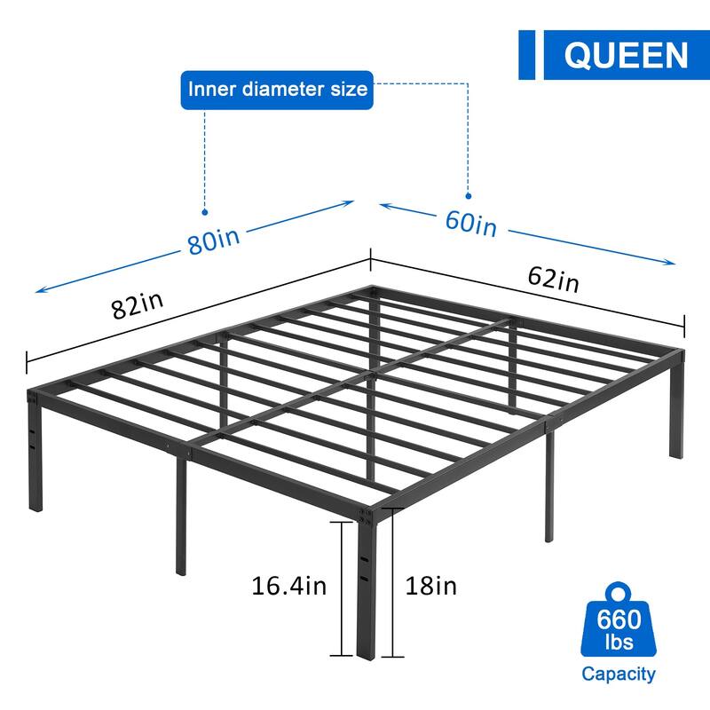Javlergo 14/16/18 Inch Metal Platform Bed Frame, Heavy Duty Slat Support /No Box Spring Needed - 18"H - Queen