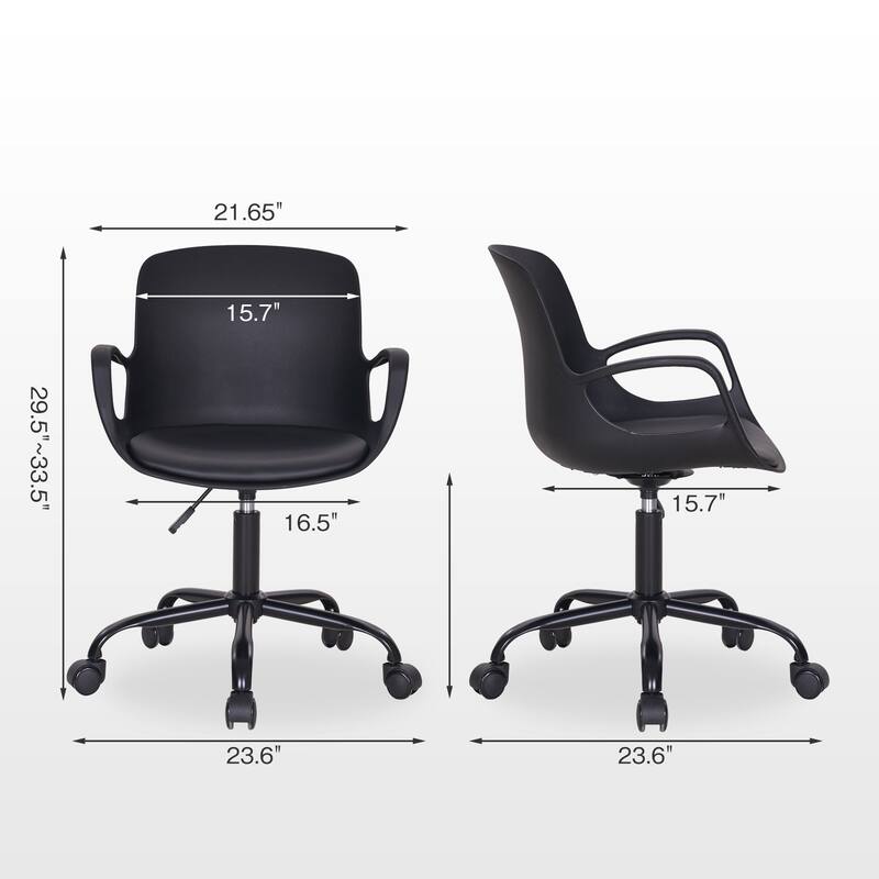 Javlergo Black PP Office Chair PU Leather Seat Swivel Chair with Armrests Adjustable Height Desk Chair for Office Home Study