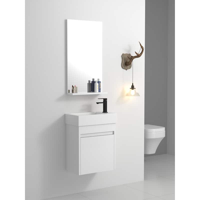 GDFStudio - Ellis Modern 18" Floating Wall-Mounted Bathroom Vanity with White Resin Sink