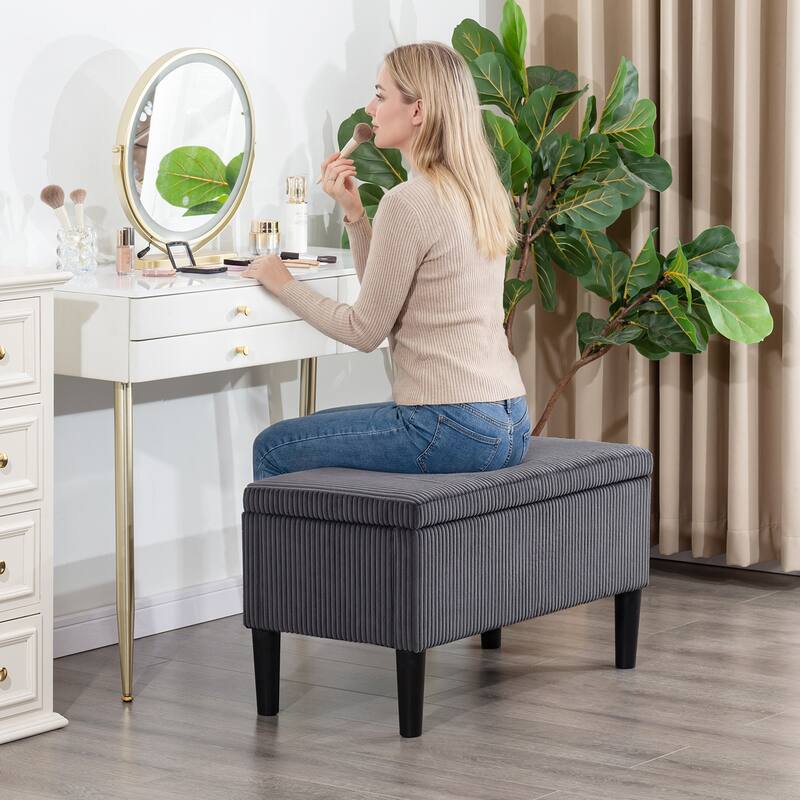 Adeco 32" Upholstered Storage Ottoman Bench with Corduroy Fabric - 31.7"X15.9"X17.5"