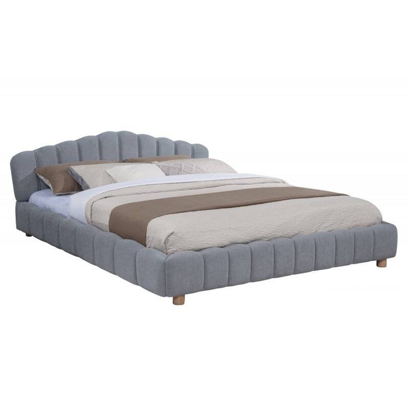 Modern Light Blue Velvet Upholstered Queen Platform Bed Frame with Low Profile Design
