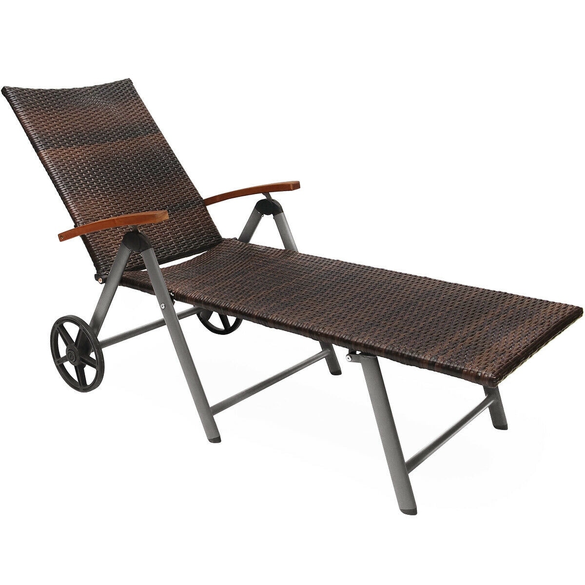 Outdoor Chaise Lounge Chair Rattan Lounger Recliner Chair Brown Overstock 30751184