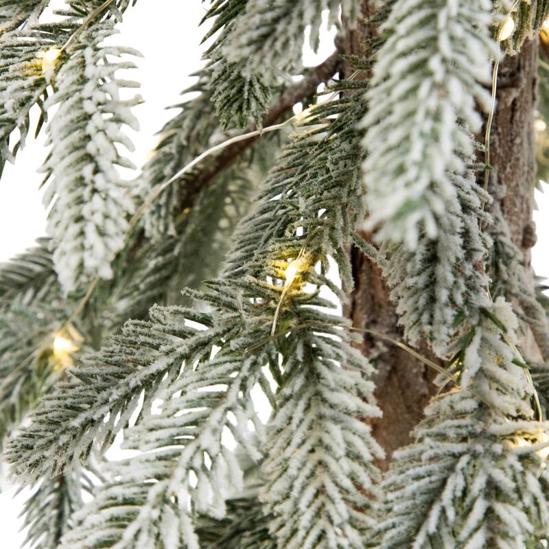 Pre-Lit Alpine Flocked Artificial Christmas Tree - 4' - Clear LED Lights - 4 Foot