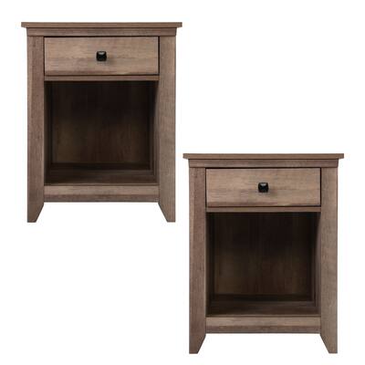 Brown Nightstand with Drawer and Open Compartment,Set of 2