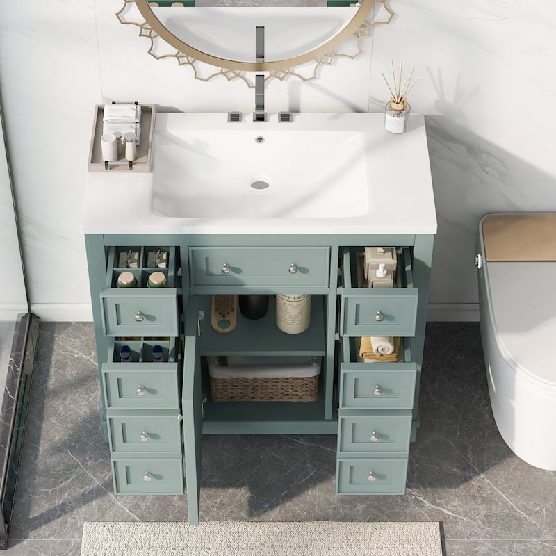 36 Inch Freestanding Bathroom Vanity Set with Drawers and Ceramic Sink