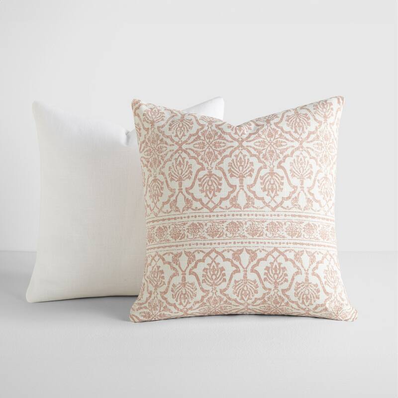 2-Pack Cotton Slub Decor Throw Pillows in Antique Floral - Rose
