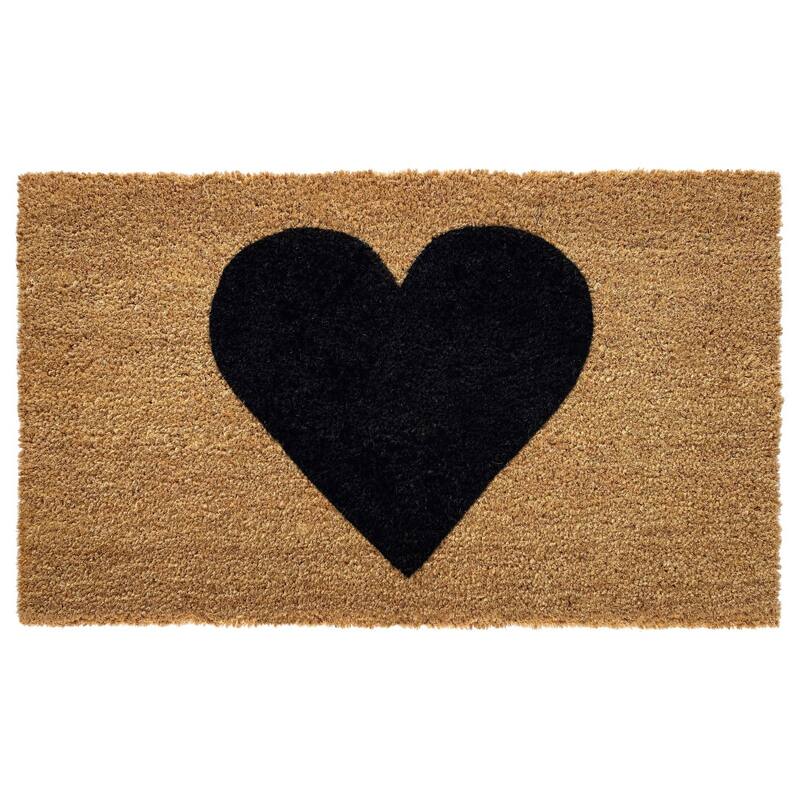 HomeRoots 36" X 72" Brown And Black Heart Outdoor Coir Door Mat - 36.00' X '72.00