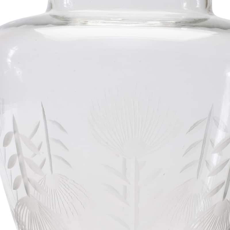 7" Clear Etched Leaf Glass Urn Table Vase - 6.50