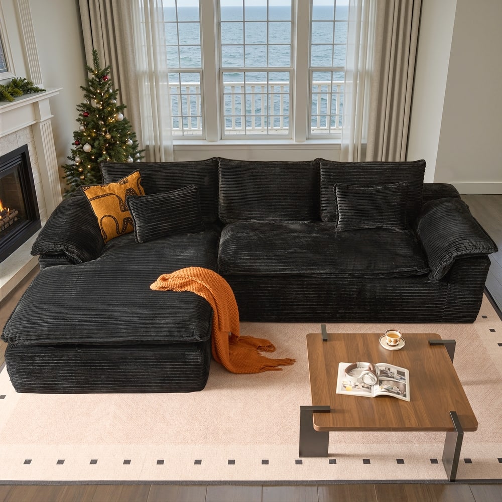 HOOOWOOO Modern Corduroy Fabric L-shaped Sectional Couch Chaise Sofa