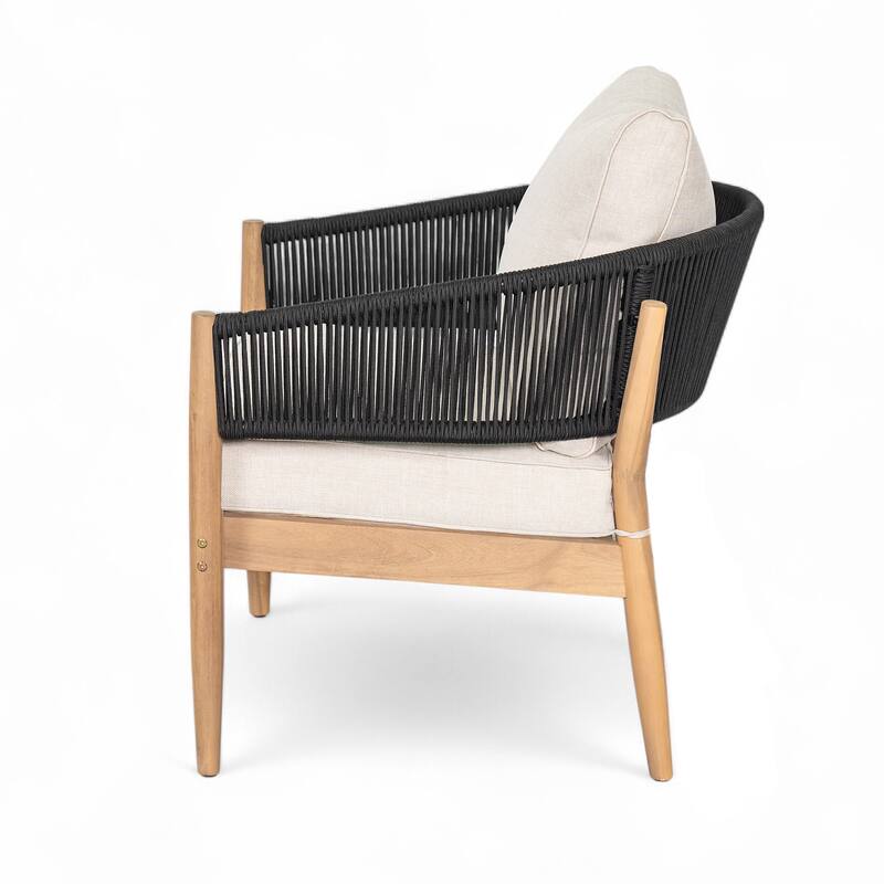 Roomfitters Verona Outdoor Acacia Wood Club Chairs with Rope Detail, Natural Finish and Beige Set of 2 - Set of 2