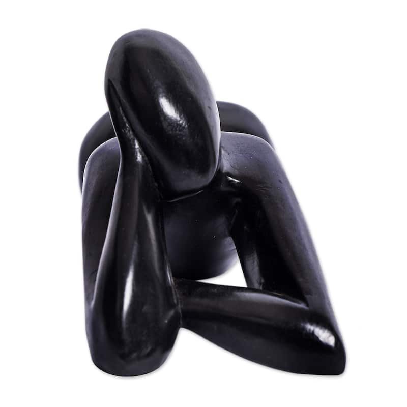 Novica Handmade Woman Thinking Wood Statuette