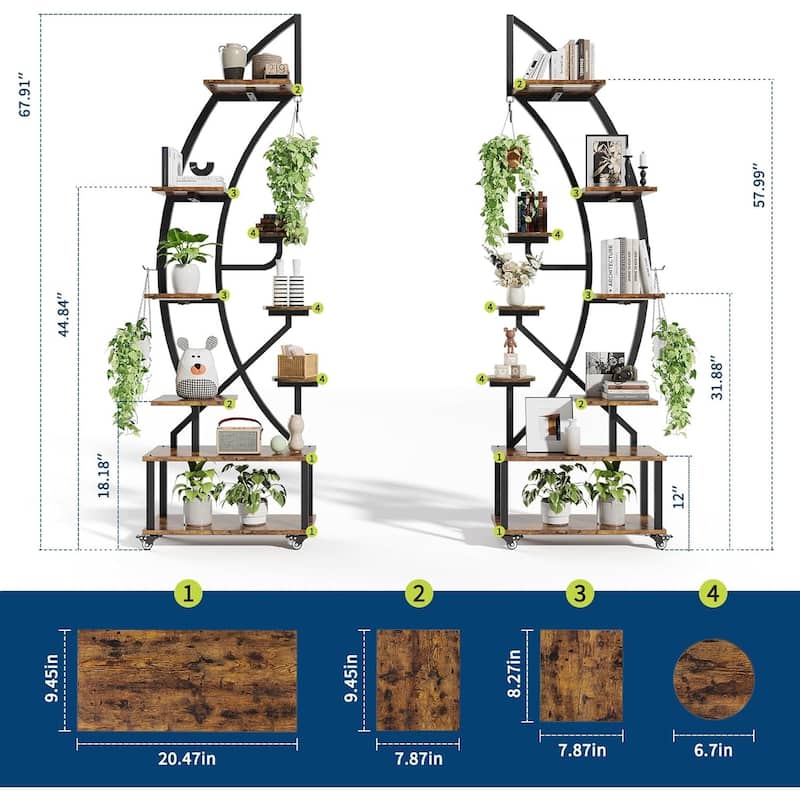 Plant Stand Indoor With Grow Lights, 6 Tiered Metal Plant Shelf With Wheels