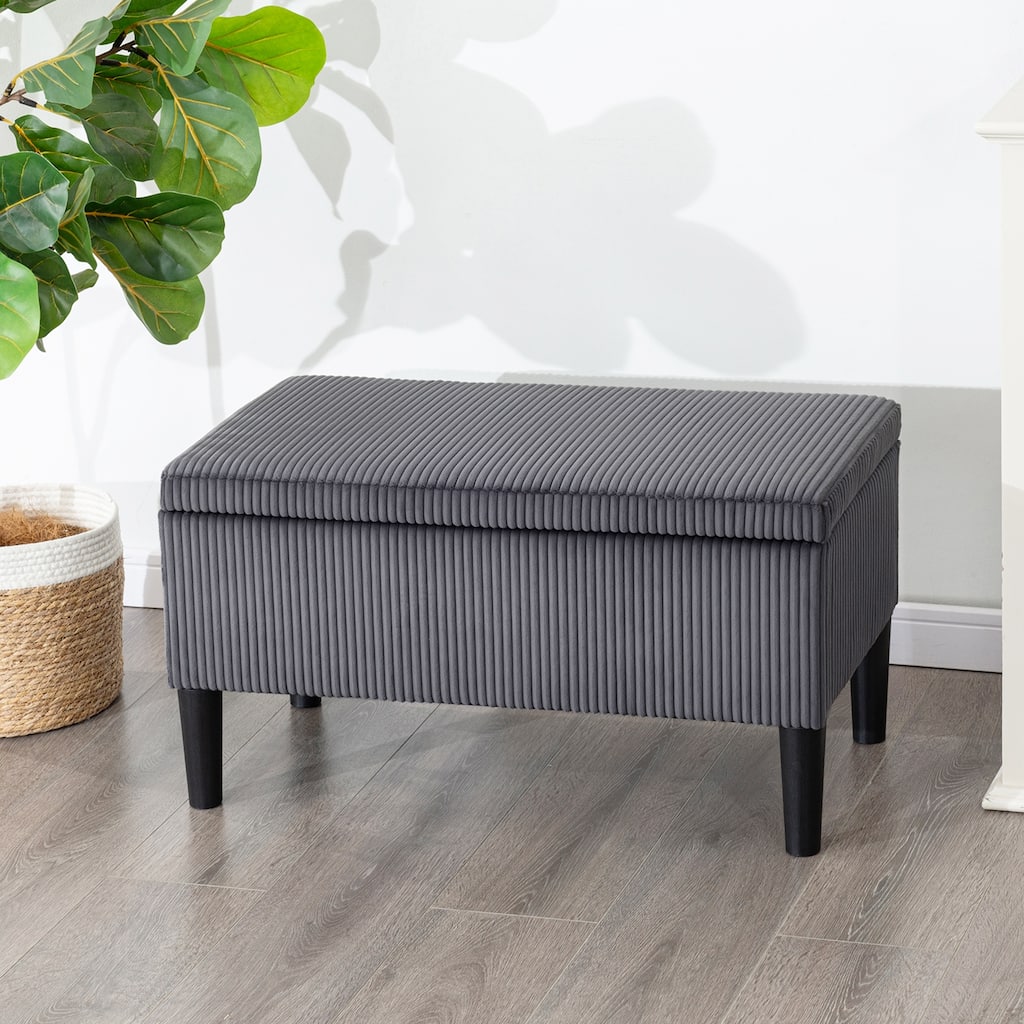 Adeco 32" Upholstered Storage Ottoman Bench with Corduroy Fabric - 31.7"X15.9"X17.5"