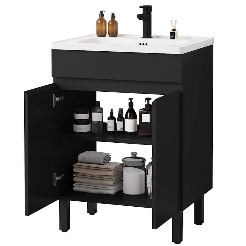 Moasis 16''/24''/36" Freestanding Single Bathroom Vanity with Ceramic Basin