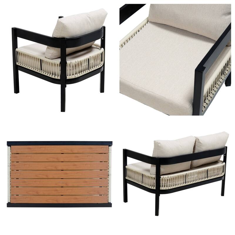 Modular Outdoor Sofa Set with PE Wicker & WPC Table, Rust-Proof Frame