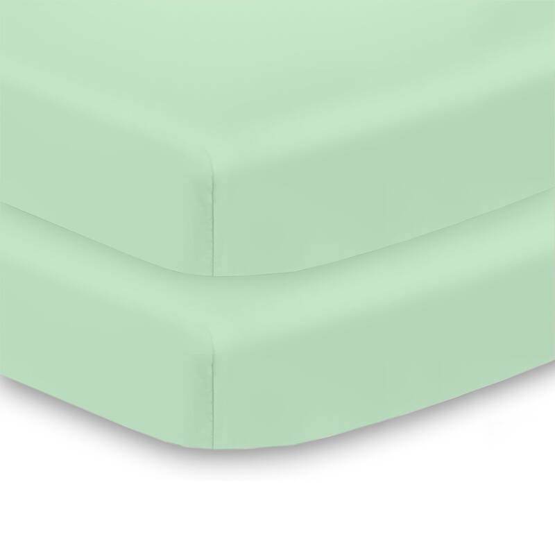BreathableBaby All-in-One Fitted Sheet & Waterproof Cover for 38" x 24" Mini Crib Mattress (2-Pack) - Mint Green