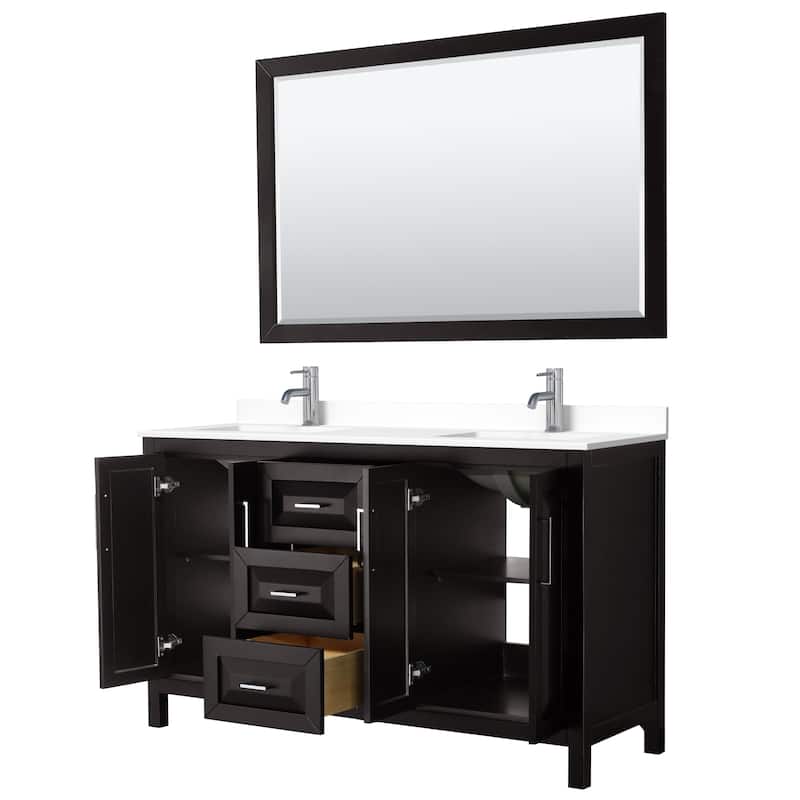 Daria 60 Inch Double Vanity, Cultured Marble Top, 58 Inch Mirror