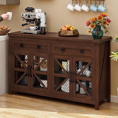 Farmhouse Accent Storage Cabinet with Mesh Decorated Doors