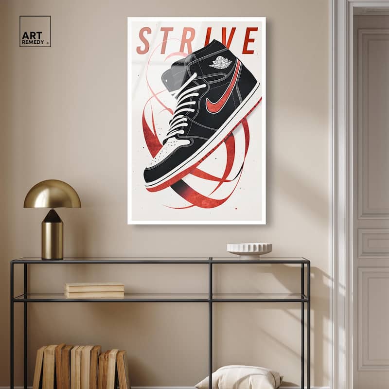 Red Ribbon Sneaker Acrylic by Art Remedy, Ready to Hang