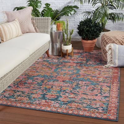Maven Indoor/ Outdoor Oriental Pink/ Blue Area Rug