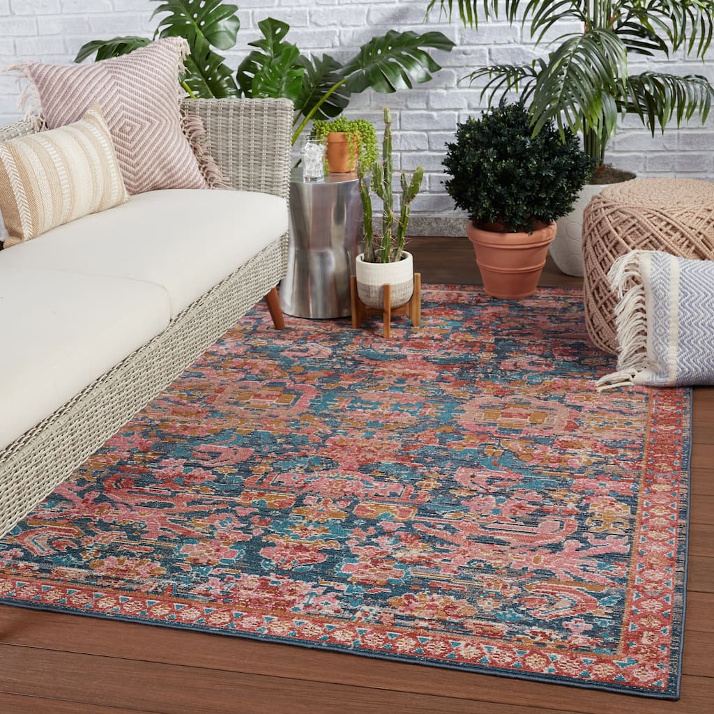 Maven Indoor/ Outdoor Oriental Pink/ Blue Area Rug