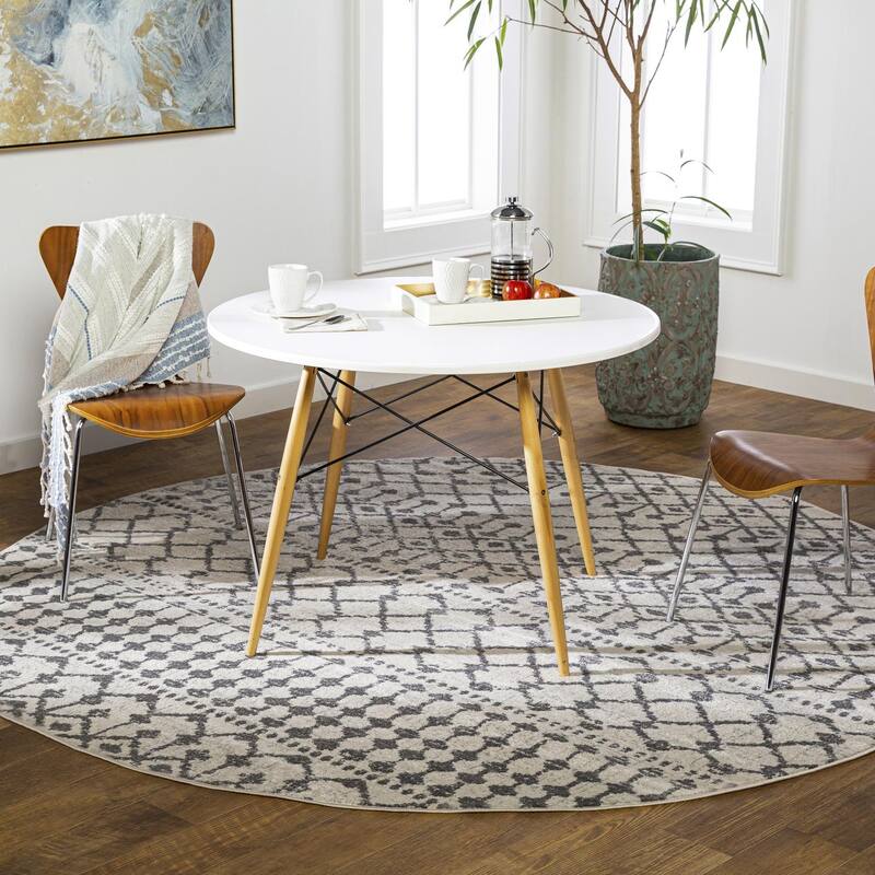 Livabliss Bohemian & Eclectic Chester Diamond Area Rug - 7'10" x 7'10" Round - Light Grey