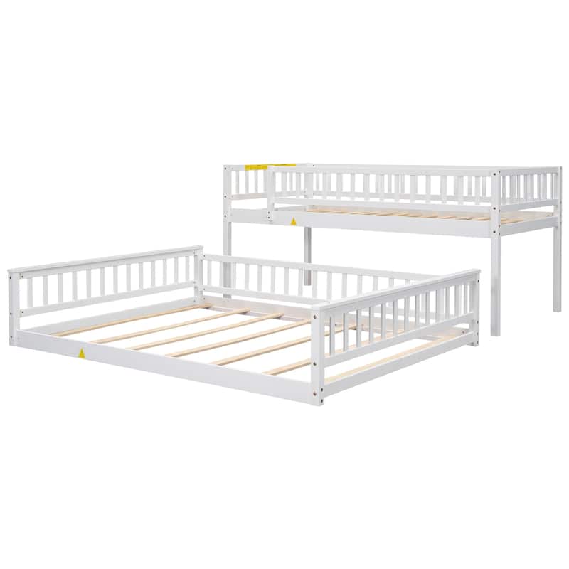 Twin XL over Queen Size Bunk Bed with Ladder and Guardrails for Kids, Boys and Girls, Bedroom