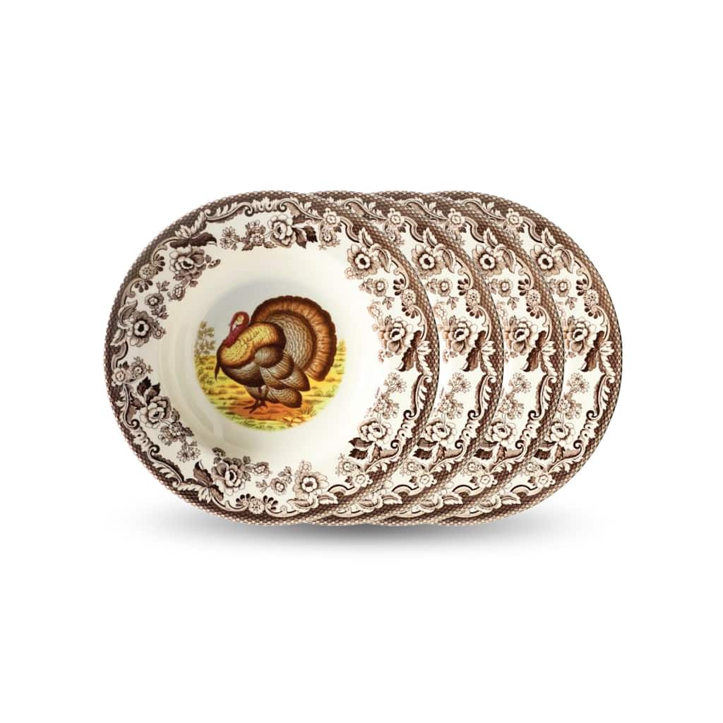 Spode Woodland Set of 4 Turkey Soup Plates - 9 inch