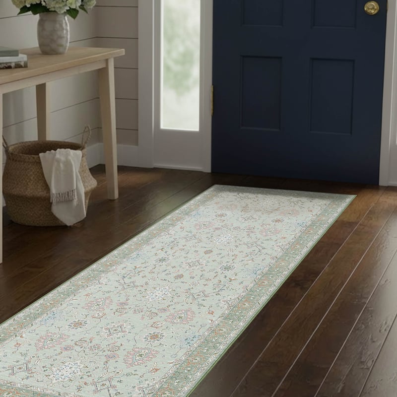 Laura Ashley Imagine Printed Chenille Washable Non-Slip Rugs - Sage - 2'2" x 8'