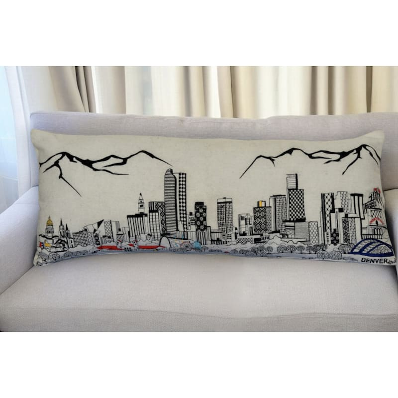 HomeRoots 35" White Denver Daylight Skyline Lumbar Decorative Pillow - Bed Rest