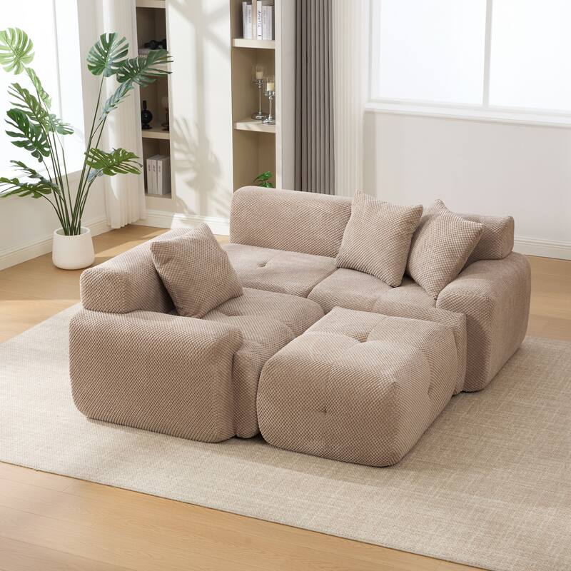 104"W Modern Upholstered Sectional Sofa with 3 Pillows and Ottoman