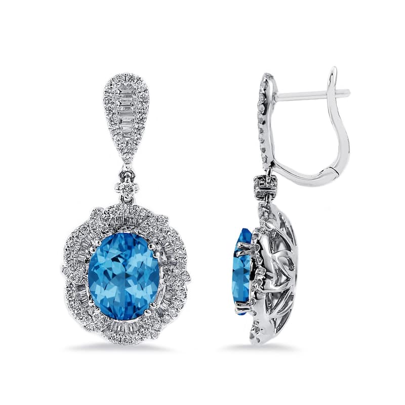 Auriya 6 3/8ct Fancy Oval-cut Topaz Halo Diamond Drop Earrings 2 1/8ctw 18k Gold