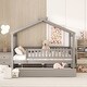 preview thumbnail 3 of 50, Full Size Wooden House Bed With Twin Size Trundle