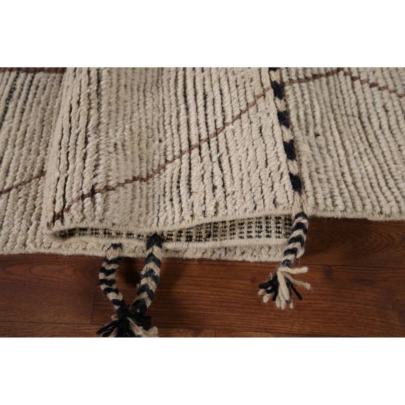 Earth Tone Moroccan Area Rug Handmade Stripe Wool Carpet - 8'8" x 12'11"
