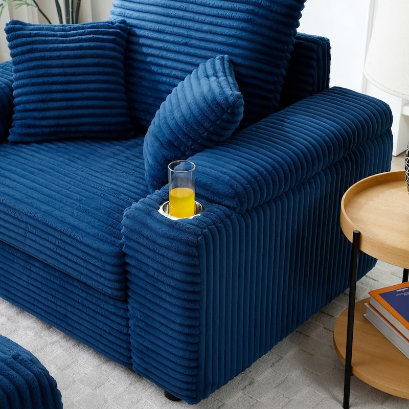 Oversize Accent Chair with Storage Ottoman,Corduroy Fabric Single Sofa,Deep Seat Lounge Armchair with Extra Wide Armrests