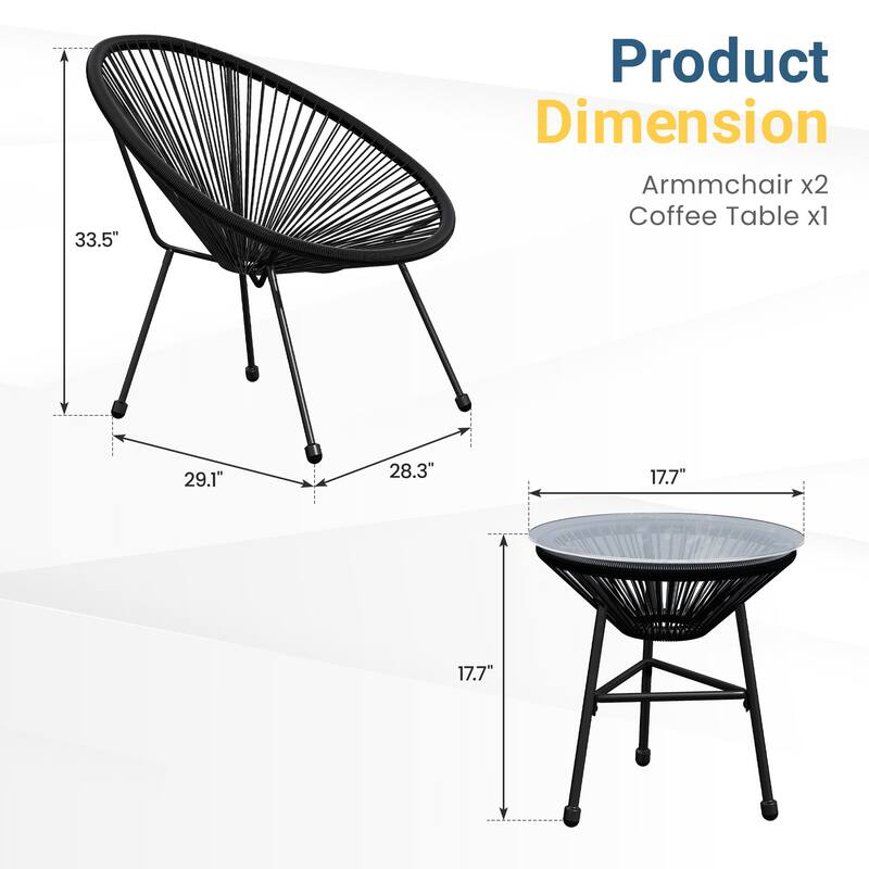 3 Piece Outdoor Acapulco Patio Bistro Set