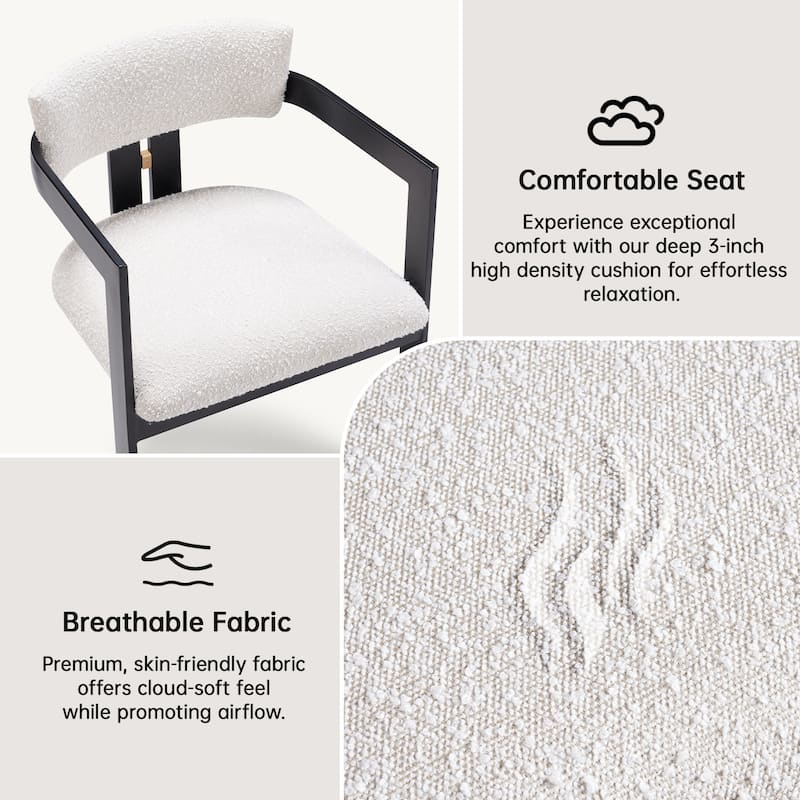 Boucle Fabric Contemporary Dining Chairs with Metal Frame