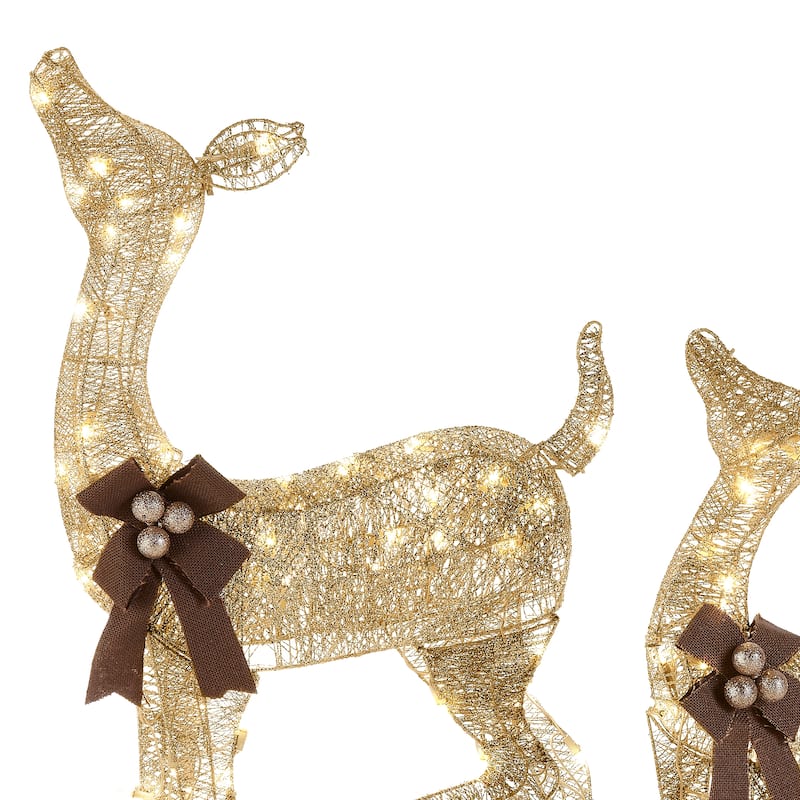 National Tree Company 38 in. Pre-Lit Christmas Fawn and Doe Outdoor Decoration - Champagne - 38 in