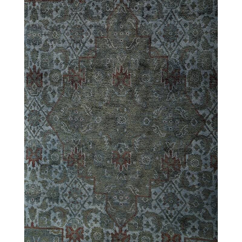 Overton Hand Knotted Wool Vintage Inspired Modern Contemporary Overdyed Gray Area Rug - 9' 1" x 12' 1"