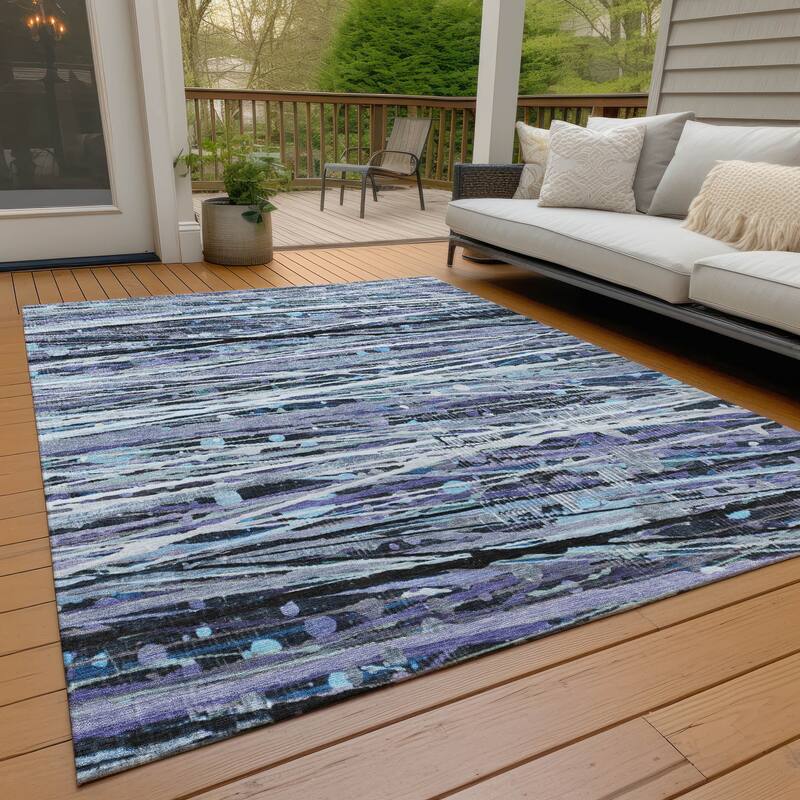 Machine Washable Indoor/Outdoor Abstract Stripes Chantille Rug - Purple - 3' x 5'