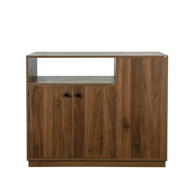 GDF Studio - Marten Modern Kitchen Sideboard with Sliding Glass Doors, Drawers, and Display Shelves - 12.99"
