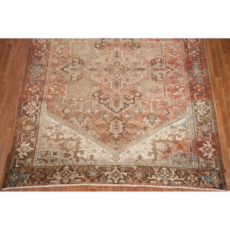 Hand Knotted Oriental 100% Wool Carpet Traditional Medallion Oranges & Rust Heriz Area Rug - 10' 8'' X 8' 4''