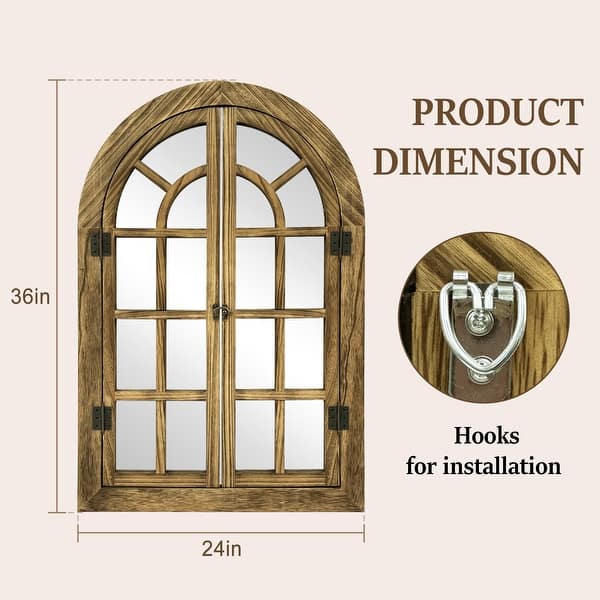 dimension image slide 0 of 2, Vintage Wood Windowpane Arched Wall Mirror
