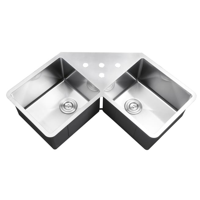 Ruvati Corner Butterfly Undermount Kitchen Sink 16 Gauge 44" Double Bowl - RVH8400 - 43-3/4″x 23″
