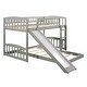 preview thumbnail 6 of 7, Simple Casual Style Gray Twin Over Twin Floor Bunk Bed Wood Loft Bed with Slide and Ladder