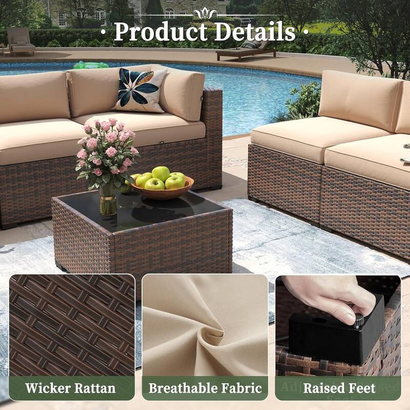 AOXUN Wicker Rattan Outdoor Sectional Sofa Set with Coffee Table